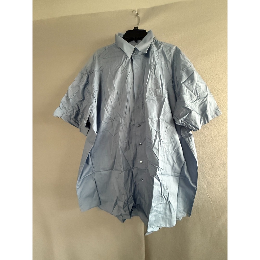 Kings Court Button Down Shirt Men's 2XL 18.5 Blue Short Sleeve Casual Office